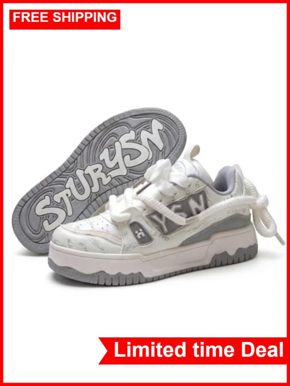 Faux Leather Chunky Platform Sneakers Unisex Wide Feet Friendly Skate Shoes